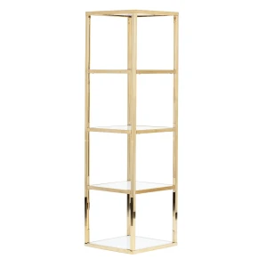 EMA-S343X Stojak witryna złoty chrom 5x biała półka 160cm
